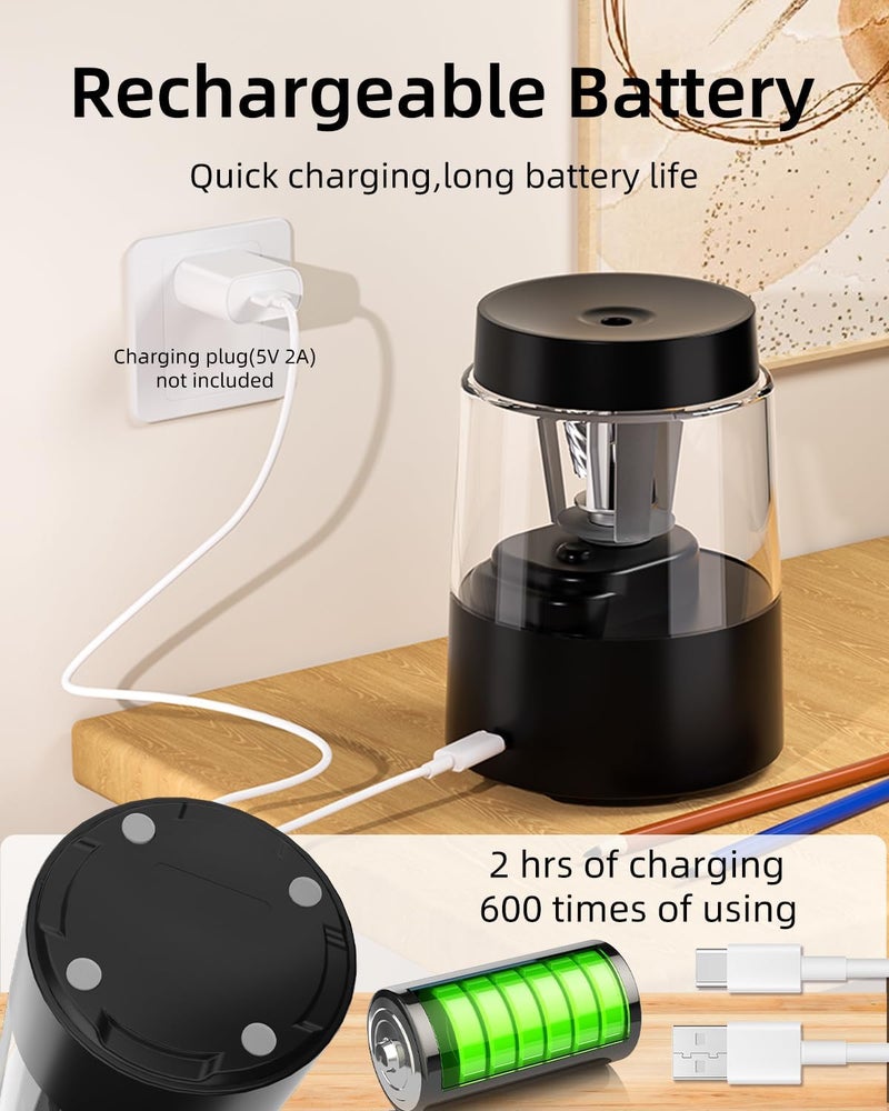 Zmol Electric Pencil Sharpener, Automatic Pencil Sharpeners Kids, Battery Rechargeable Pencil Sharpeners for Colored Pencils, Auto Stop, Suitable for No.2(6-8mm), School/Home - Image 4